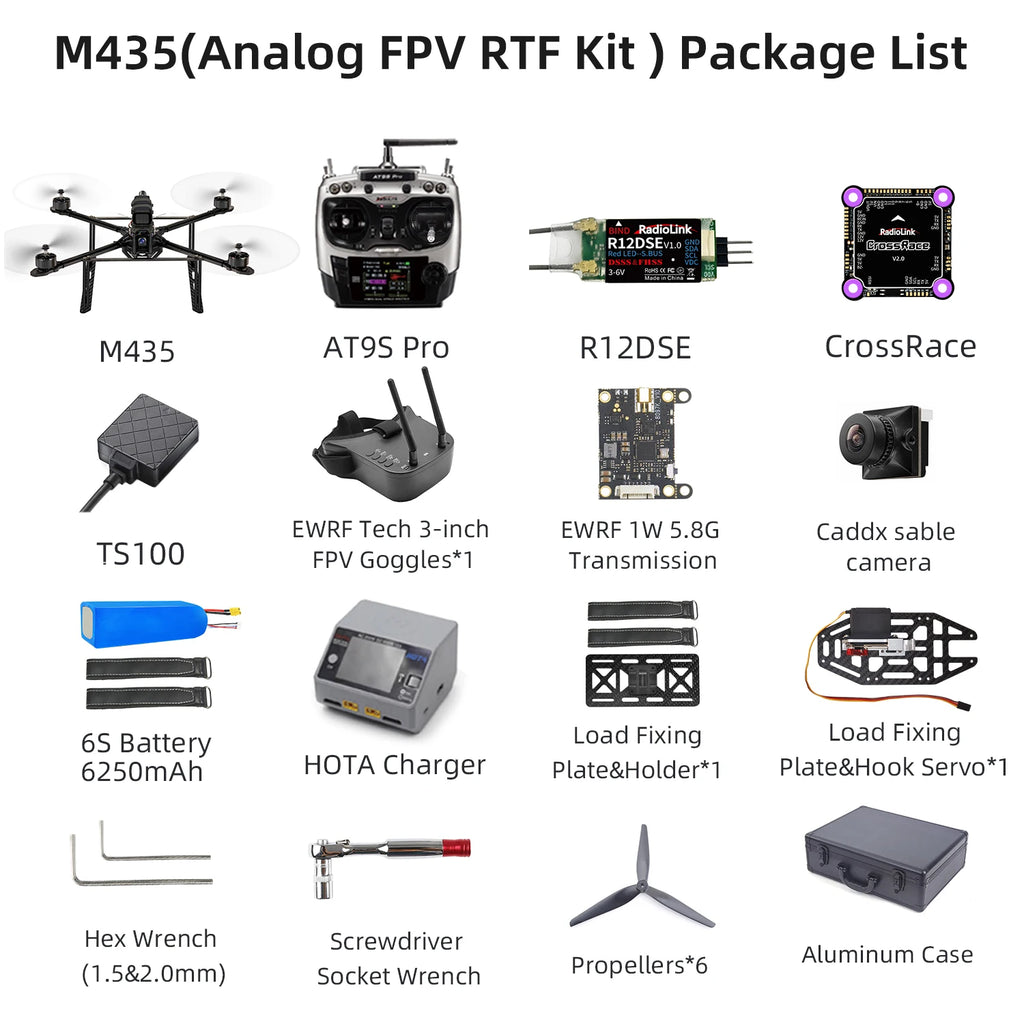 Radiolink M435 4-Rotor 3KG Payload Heavy Lift Drone 120km/h Flight Speed, Routes Planning And Autopilot, 4KM Long Range RTF