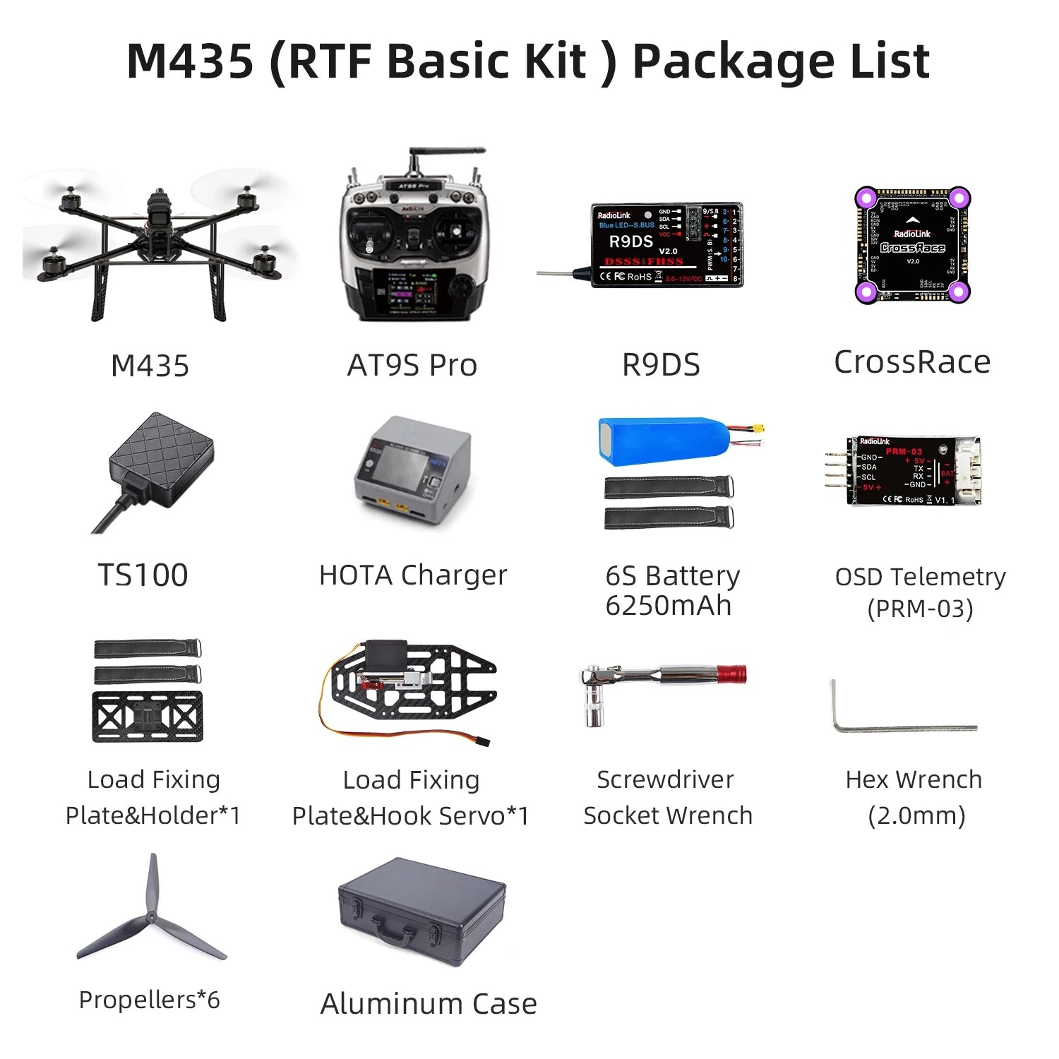 Radiolink M435 4-Rotor 3KG Payload Heavy Lift Drone 120km/h Flight Speed, Routes Planning And Autopilot, 4KM Long Range RTF