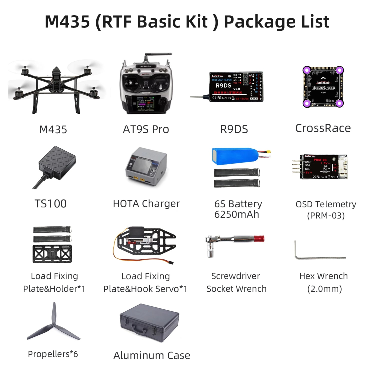 Radiolink M435 4-Rotor 3KG Payload Heavy Lift Drone 120km/h Flight Speed, Routes Planning And Autopilot, 4KM Long Range RTF