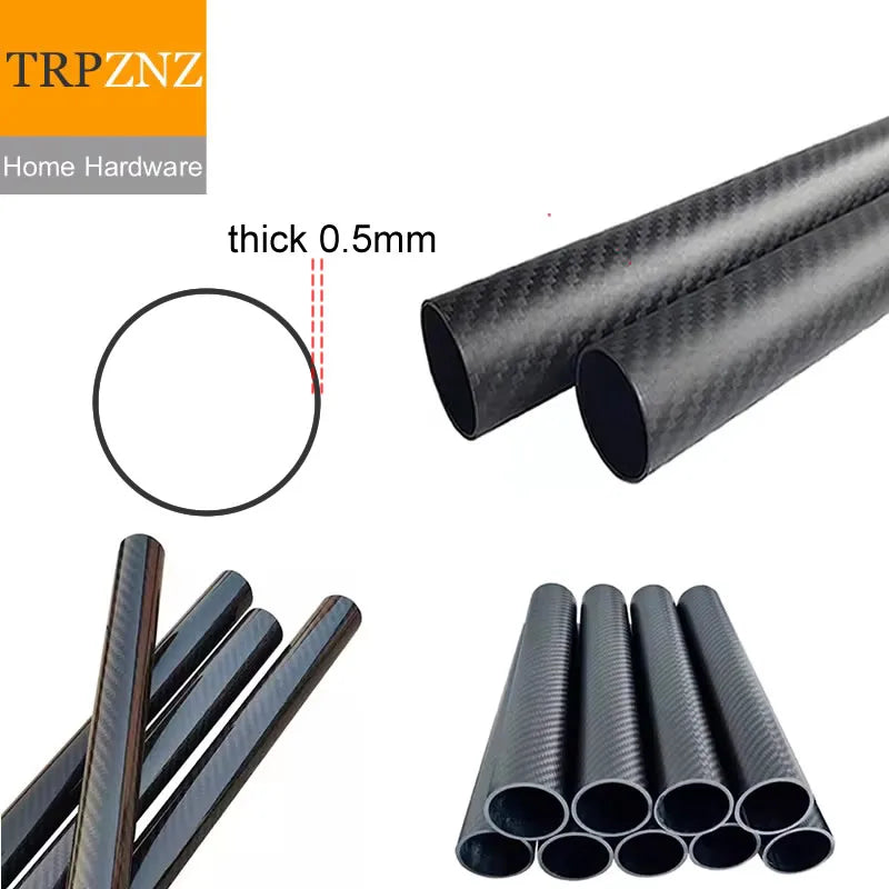 3K Carbon Fiber Tube Pipe 0.5mm Wall Thickness 4-40mm Outer Diameter High Strength Durable for RC Models Drones Aerospace DIY