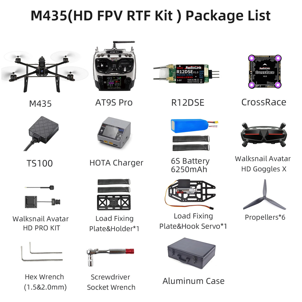 Radiolink M435 4-Rotor 3KG Payload Heavy Lift Drone 120km/h Flight Speed, Routes Planning And Autopilot, 4KM Long Range RTF