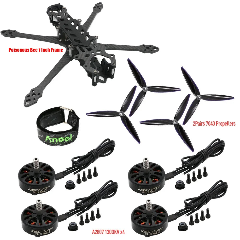 Poisonous Bees 295mm 7inch Wheelbase Carbon Frame A2807 1300KV Brushless Motor 7inch propeller for Mark4 RC FPV Long-Range Drone