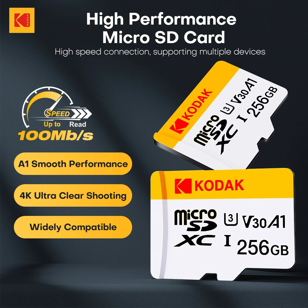 KODAK Original U3 Micro Sd Card 128GB 256GB High Speed Microsd Memory