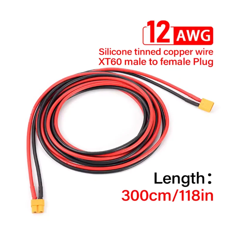 12AWG XT60 Male Female Conversion Plug Connection Cable 300CM Silicone