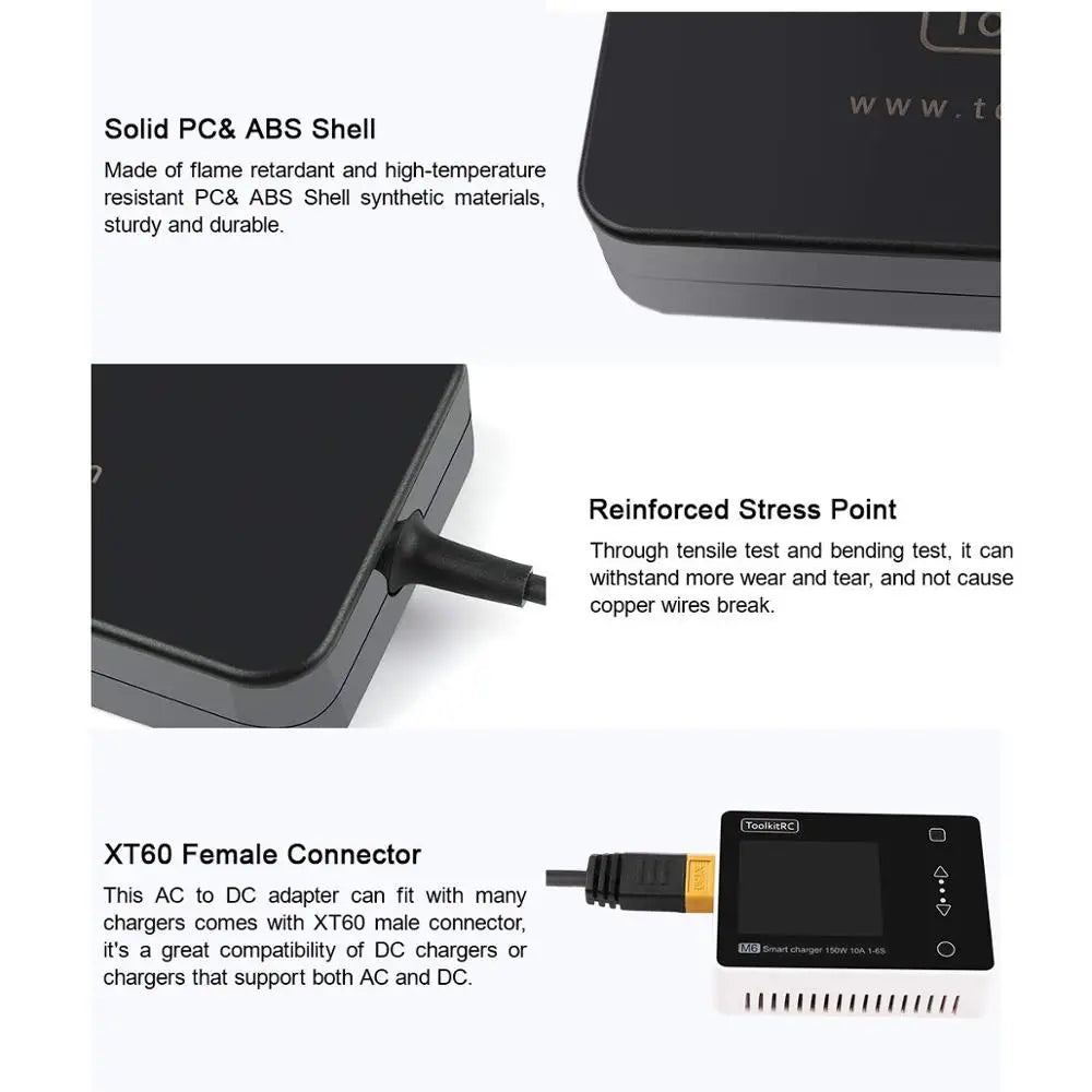 ToolkitRC ADP200 AC Power Adapter 200W Power Supply XT60 Plug Output