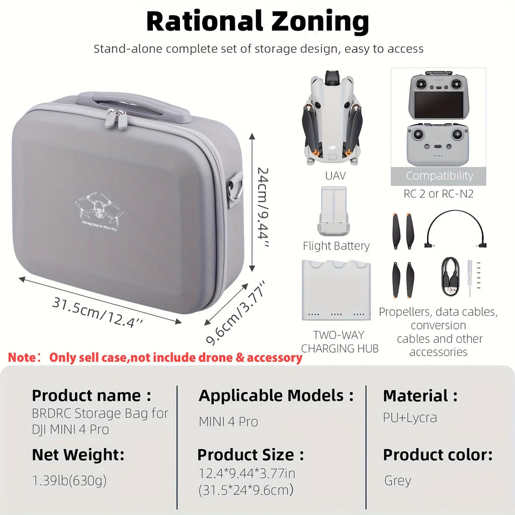 Mini 4 Pro RC 2 Case, Large Capacity Portable PU Leather Storage Bag