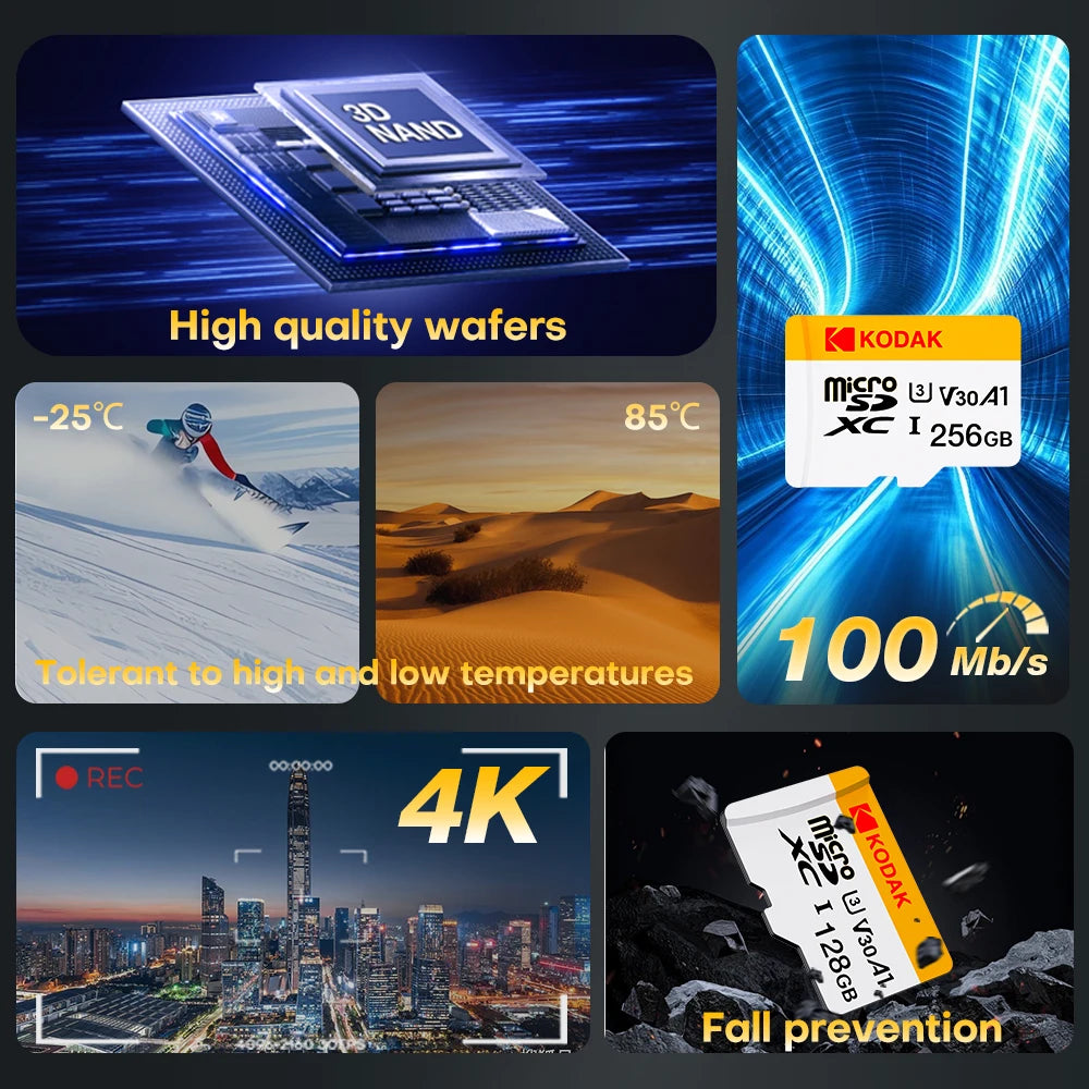 KODAK Original U3 Micro Sd Card 128GB 256GB High Speed Microsd Memory