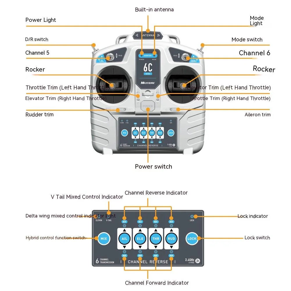 MicroZone MC6C Mini V2 2.4G 6CH Controller Transmitter w/ Receiver