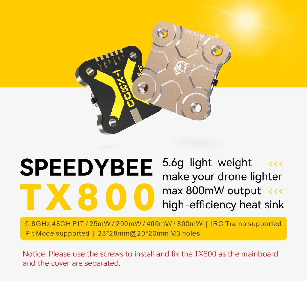 SpeedyBee TX800 VTX 5.8G 48CH PitMode 25mW/200mW/400mW/800mW Output
