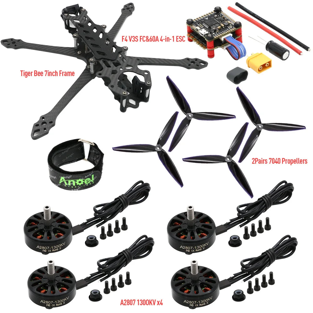 Poisonous Bees 295mm 7inch Wheelbase Carbon Frame A2807 1300KV Brushless Motor 7inch propeller for Mark4 RC FPV Long-Range Drone