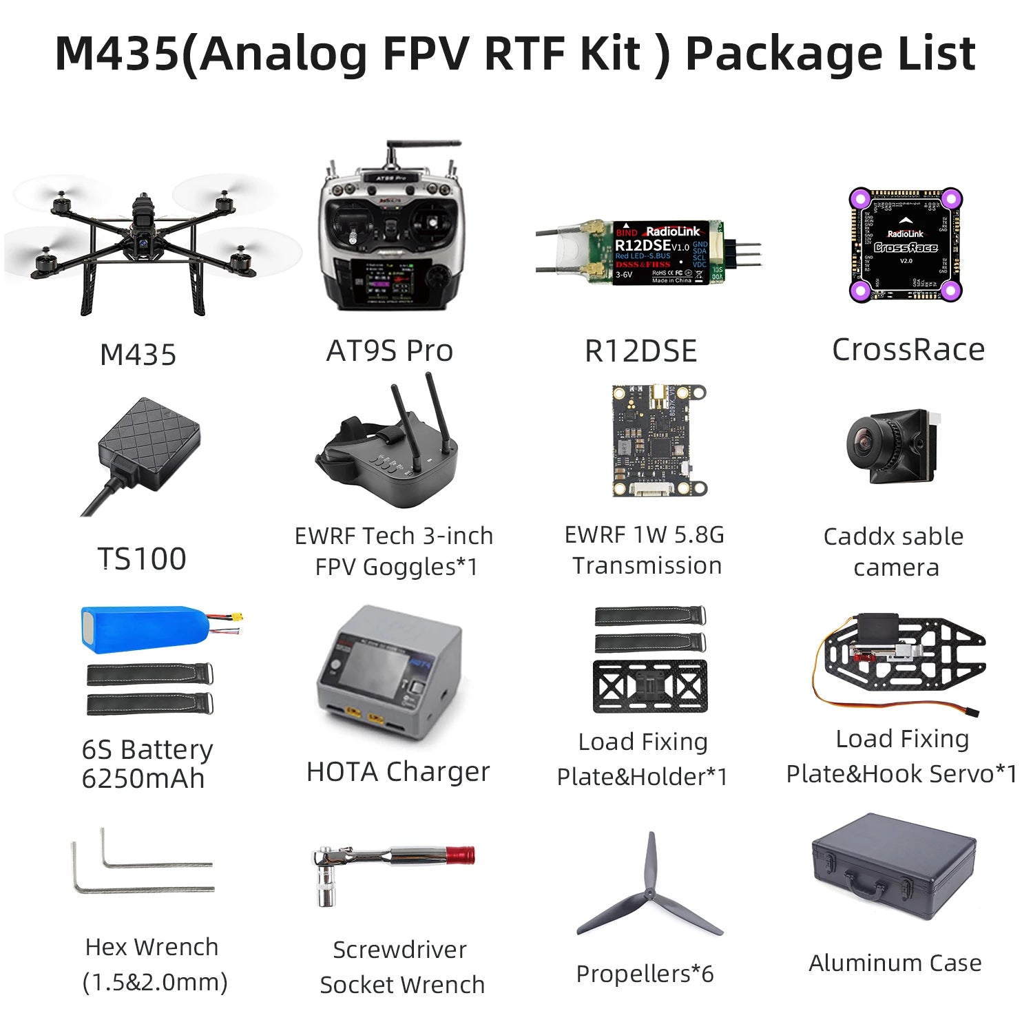 Radiolink M435 4-Rotor 3KG Payload Heavy Lift Drone 120km/h Flight Speed, Routes Planning And Autopilot, 4KM Long Range RTF