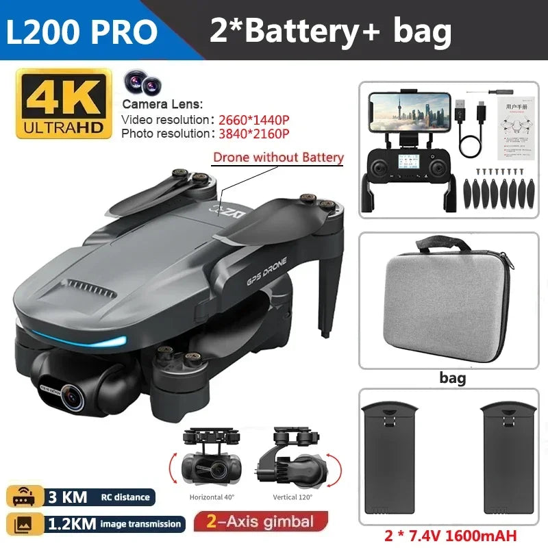 L200 PRO MAX Drone 4K 2-Axis PTZ HD Dual Camera 360° Laser Obstacle Avoidance Brushless Motor GPS 5G WIFI RC FPV Quadcopter Toys