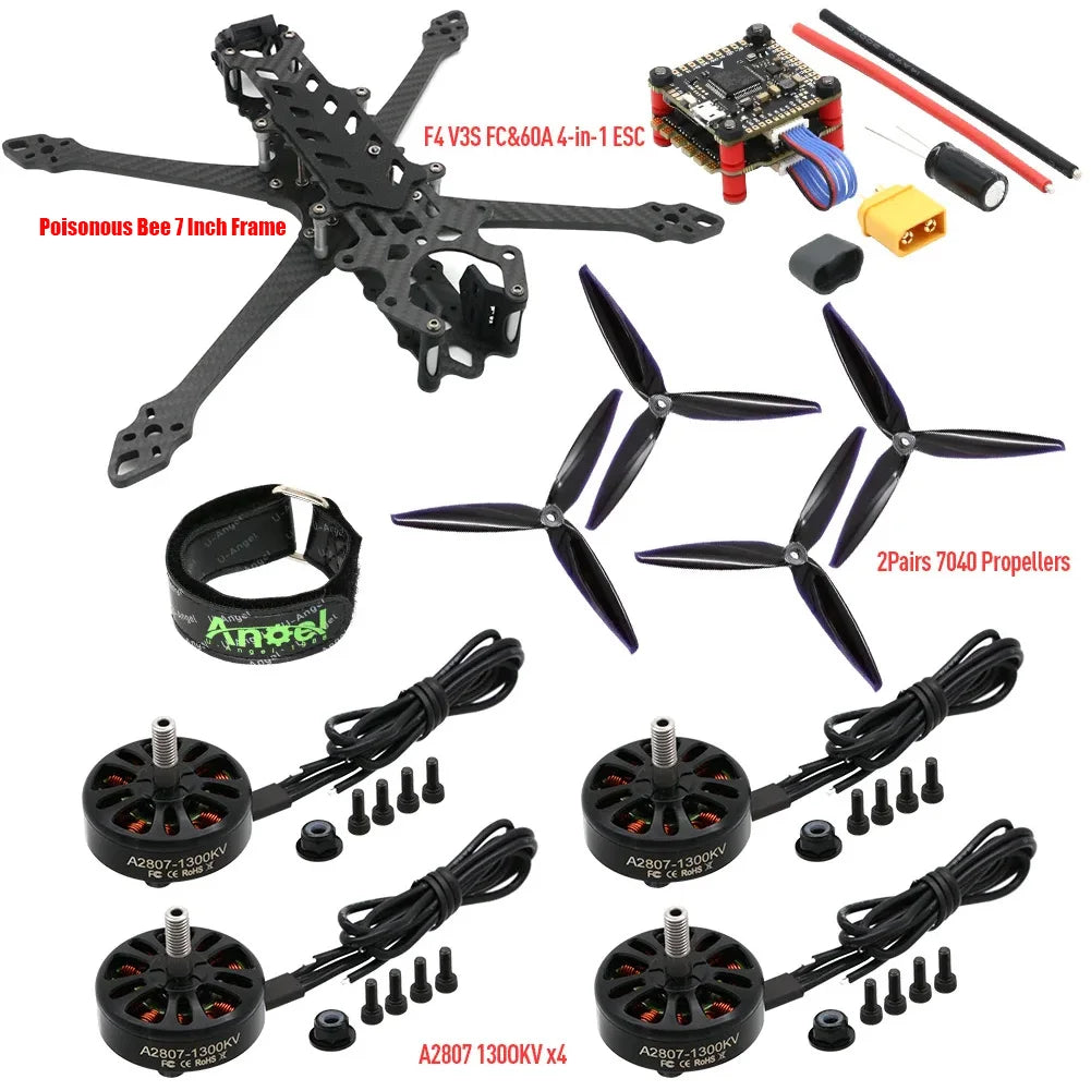 Poisonous Bees 295mm 7inch Wheelbase Carbon Frame A2807 1300KV Brushless Motor 7inch propeller for Mark4 RC FPV Long-Range Drone